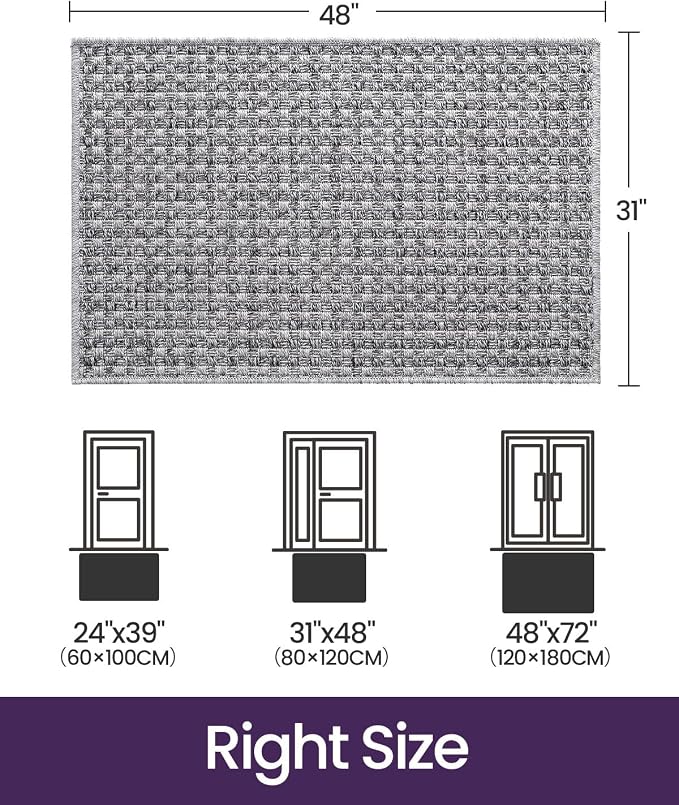 DEXI Dirt Trapper Door Mat, 31x48 Washable Doormat, Dirt Resistant and Absorbent, Easy Clean Low-Profile Floor Rugs for Entryway, Front Door, and Inside Entrance, Checkered Grey - Image 2