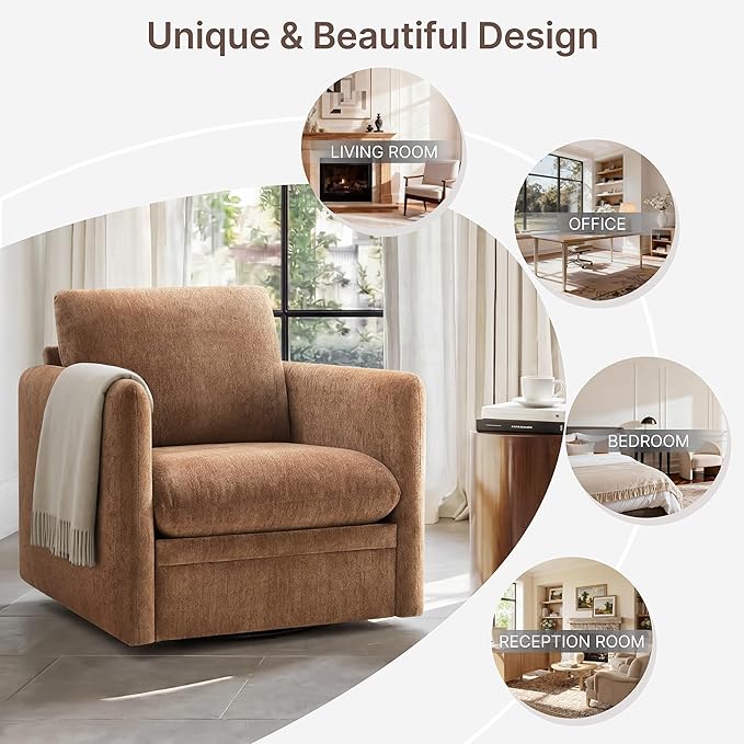 360° Swivel Accent Chair,Upholstered Armchair with Deep Seat, Sturdy Metal Base for Living Room,Nursery,Bedroom,Terracotta