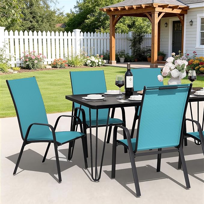 JEAREY Patio Dining Chairs Set of 4, Outdoor Stackable Dining Furniture Set, All Weather Dining Set for Lawn, Garden, Backyard, Poolside, Peacock Blue - Image 4