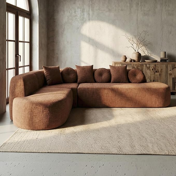 123" Boneless Modular Sectional Sofa, Modern Curved L-Shaped Cloud Foam Couch with High Density Sponge & Pocket Spring, Chenille Fabric, Non-Assembly Frameless Floor Sofa for Living Room | Plush, Wider Armrest