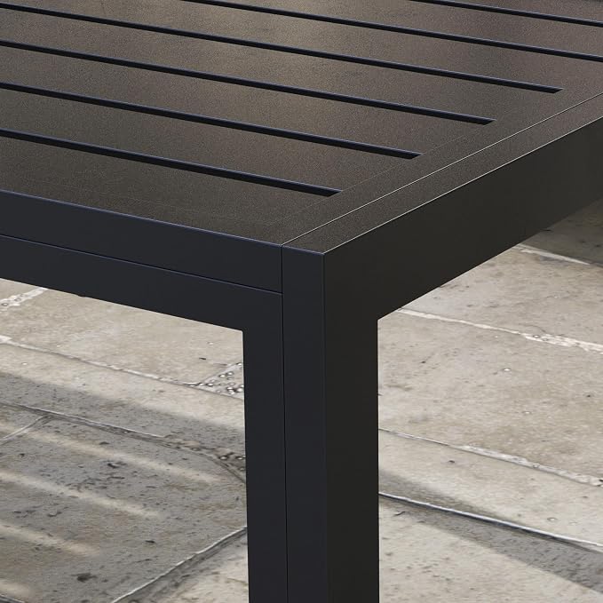 Outsunny Patio Coffee Table, Rectangle Outdoor Side Table with Steel Frame and Slat Tabletop for Garden, Balcony, Backyard, Porch, Black - Image 8