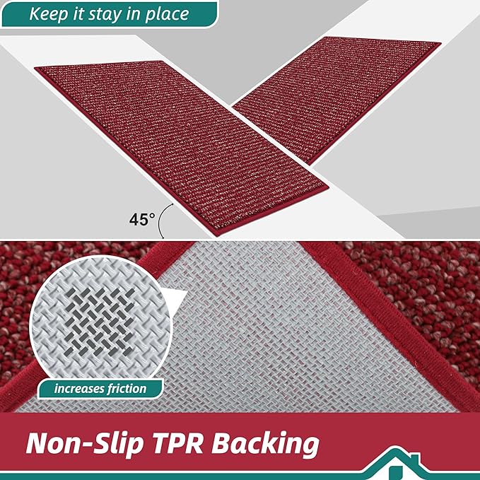 BEQHAUSE Dirt Trapper Door Mat 24" x 60", Non-Slip Washable Doormats Entrance Mat, Dirt Resistant and Absorbent Welcome Mat, Low Profile Floor Mats for Front Back Door and Entryway, Red - Image 6