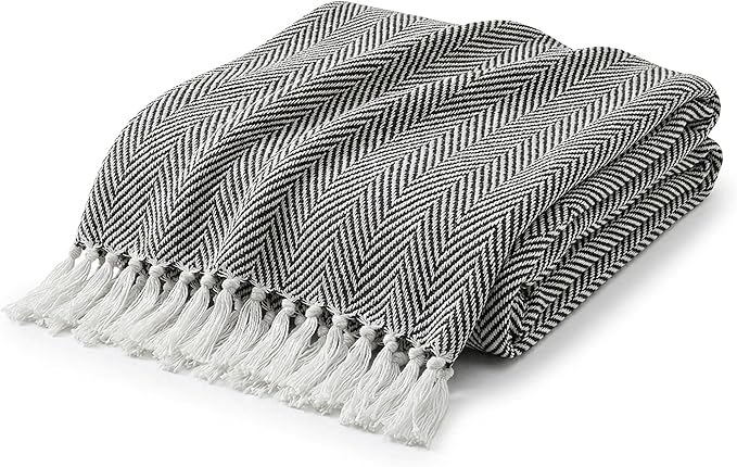 Americanflat 50x60 Throw Blanket - Soft and Breathable Cotton Throw Blanket for Couch, Bed, Chair - Decorative Blankets Perfect for Home, Office, or Outdoor Use - Black and White Herringbone Design
