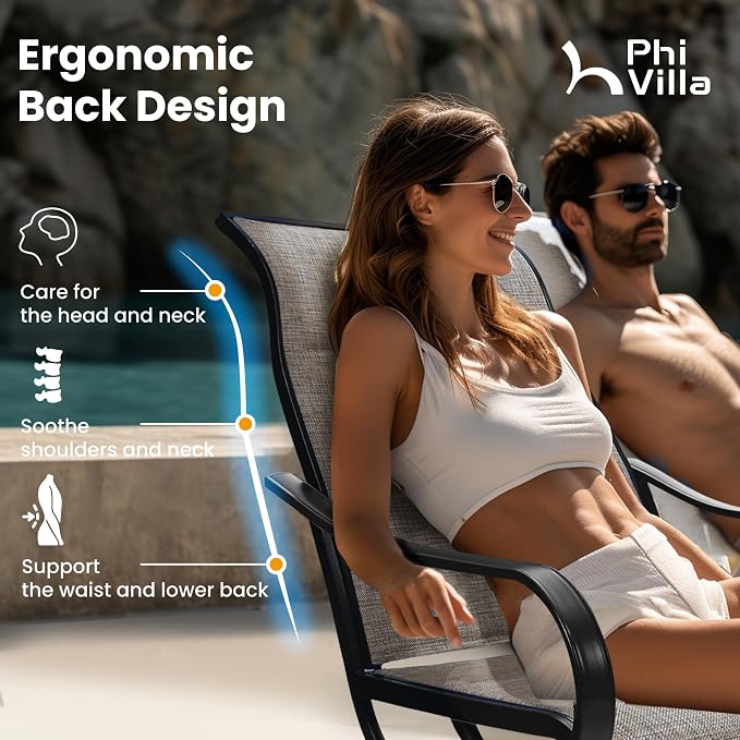 PHI VILLA Outdoor Swivel Patio Dining Chairs Set of 2, All Weather Patio Chair with Padded Textilene & Metal Frame for Outdoor Poolside Lawn Garden, Brown - Image 7
