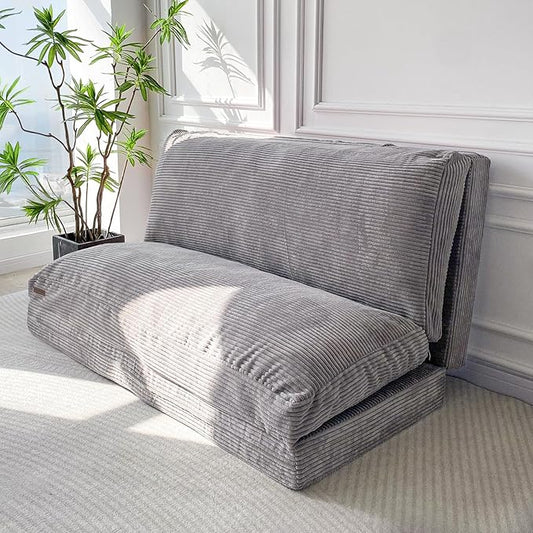 MAXYOYO Folding Sofa Bed, Extra Thick and Long Floor Sofa Convertible Sleeper Chair with Washable Cover, Floor Couch Lounge Bean Bag Bed for Living Room, Grey, 30x95 Inch