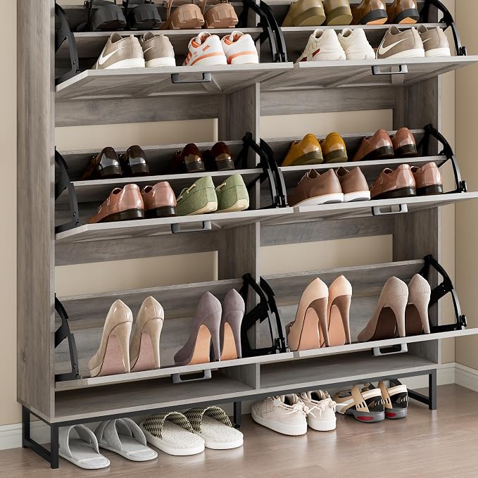 BORNOON Shoe Cabinet with 6 Flip Drawers Narrow Shoe Storage Cabinet Organizer Wooden Freestanding Shoe Rack Hidden Slim Shoes Storage Cabinet for Entryway, Hallway, Living Room, Bedroom - Image 6