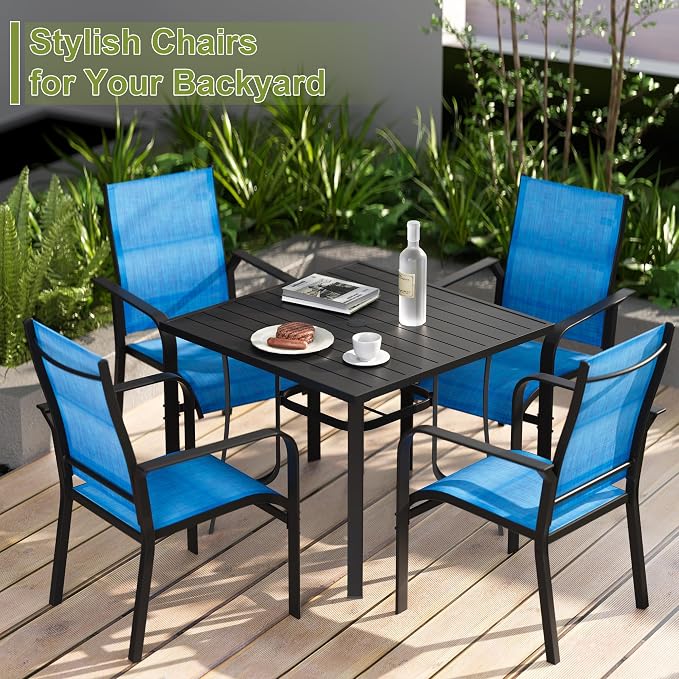 BUPPLEE Patio Chairs Set of 4, Stackable Outdoor Dining Chairs, All Weather Breathable Textile, Heavy Duty Metal Frame Porch Chairs for Backyard, Lawn (Blue, Set of 4) - Image 6