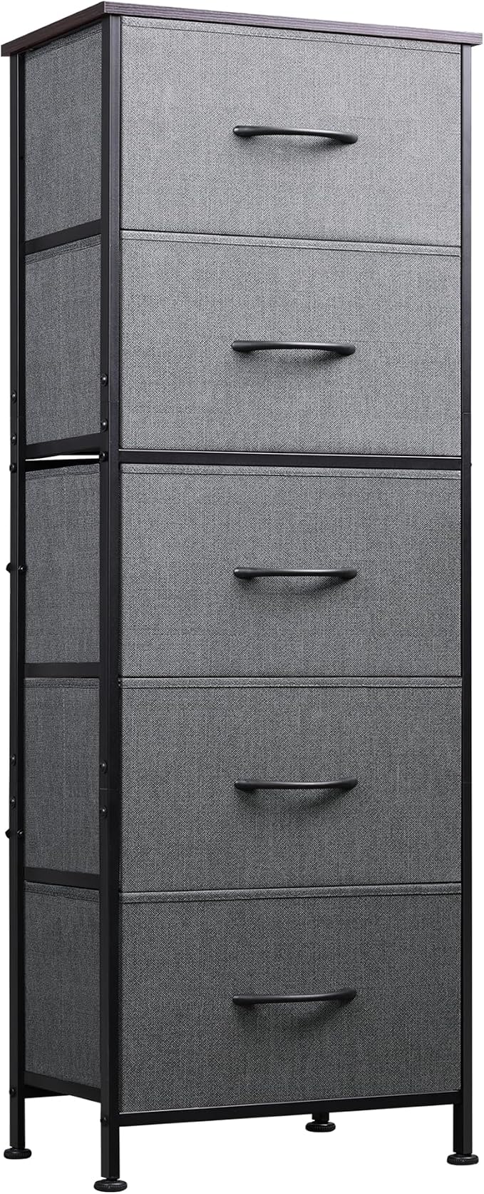 WLIVE Fabric Dresser, 5-Drawer Tall Dressers for Bedroom, Storage Dresser Organizer with Fabric Bins, Wood Top, Sturdy Steel Frame, Chest of Drawers for Closet, Hallway, Dark Grey by WLIVE