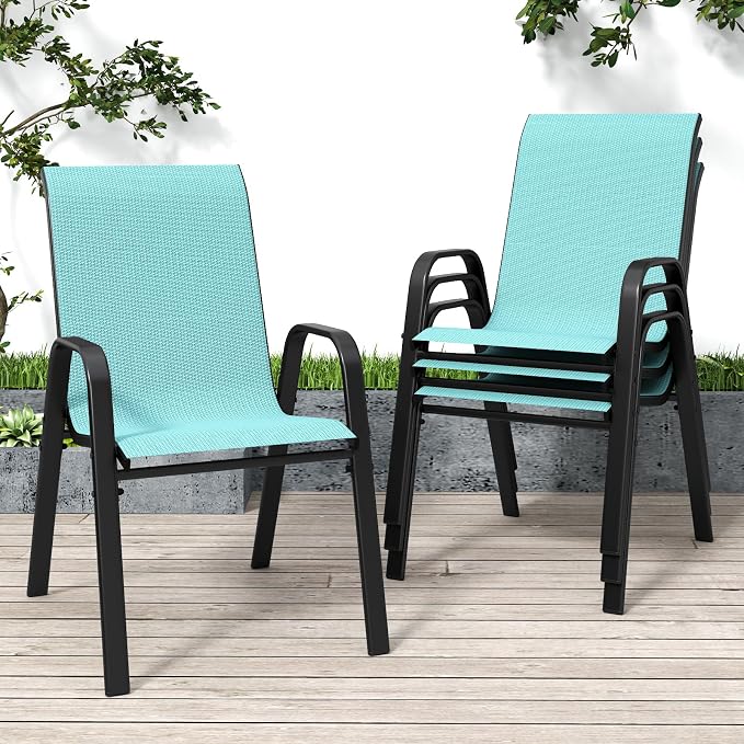 Patio Chairs Set of 4, Stackable Outdoor Dining Chairs for All Weather Textilene Fabric & Metal Frame, Outdoor Chairs Set for Backyard Deck Garden by Vimstora