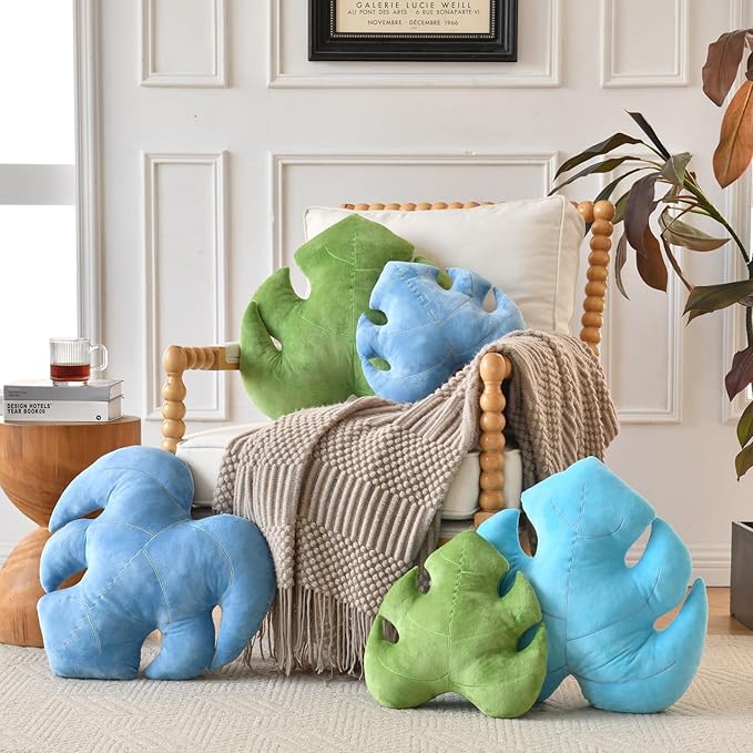 Leaf Pillow, Cute Decorative Throw Plant Pillow Aesthetic Decor Nature Pillow for Bed Couch, Leaves Shaped Pillow Perfect for Bedroom Living Room (Grey Blue, 19.6 Inches)