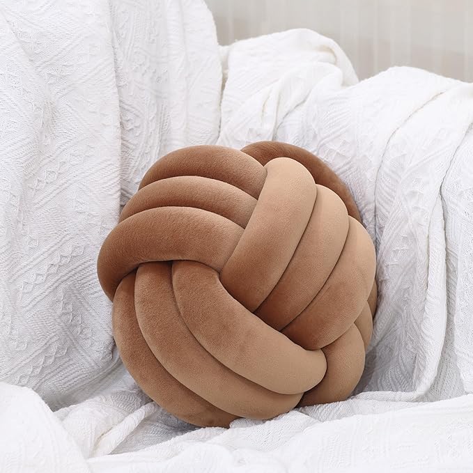 Petrella Knot Pillow Ball Round Throw Pillows Home Decor Cushion Decorative Aesthetic Throw Pillows，Coffee 8inch