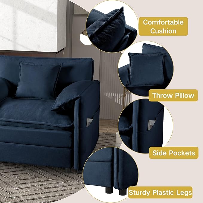 109-Inch U-Shaped Sectional Cloud Sofa Oversized Modular 5 Seaters Sofa Couch with 2 Ottoman Chaise and Pillow Armrest, Chenille Upholstered Convertible Cloud Couch