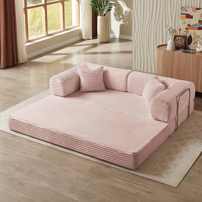 Eafurn 4-in-1 Convertible Folding Sofa Bed Boneless Loveseat Sofa in a Box - Foam Sleeper Couch with Fxied Frame, Modern Corduroy Upholstered Floor Couch & Fold Out Mattress | Breathable material, Fixed-shape Frame