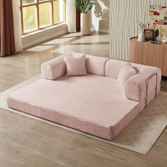 Eafurn 4-in-1 Convertible Folding Sofa Bed Boneless Loveseat Sofa in a Box - Foam Sleeper Couch with Fxied Frame, Modern Corduroy Upholstered Floor Couch & Fold Out Mattress | Breathable material, Fixed-shape Frame