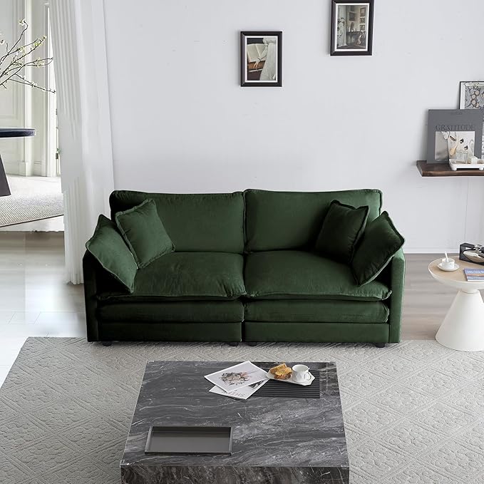 ERYE 2 PCS Oversized Living Room Sofa Sets Include Two Spacious Loveseats for 4-6 Persons, Modern Deep Seat Modular Cushions Sofa&Couch w/8 Pillows for Home,Apartment,Office, 76.7", Dark Green/2PCS