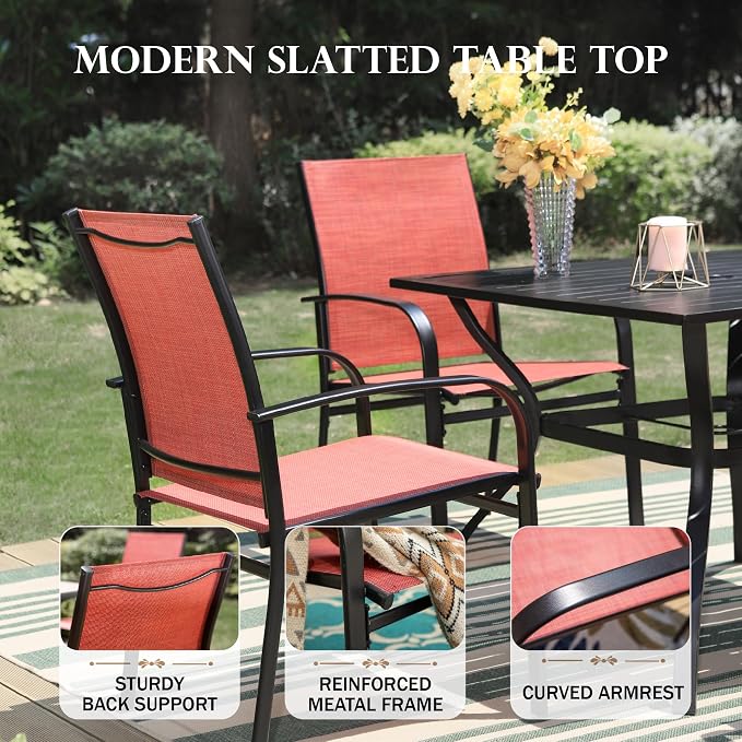 HERA'S HOUSE Red Patio Dining Set for 4, 5 Piece Outdoor Table and Chairs Set, 4 x Textilene Dining Chair, 37" Square Metal Dining Table, for Lawn Garden Backyard Deck - Image 8