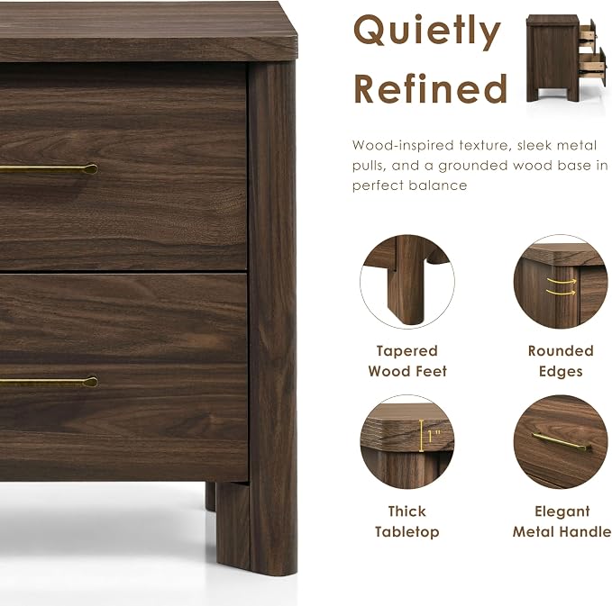 24/7 Shop at Home Sawer Modern 23-inch Wood Nightstand with 2 Drawers and USB Ports, Wooden Night Stand for Bedroom, Apartment, Small Bedside Table, Walnut - Image 4