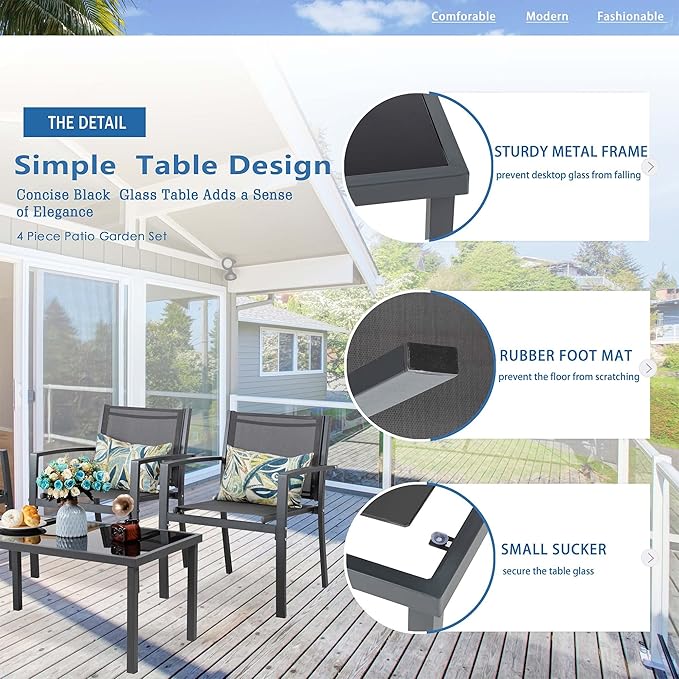 Vongrasig 4 Pieces Patio Furniture Sets, Small Outdoor Furniture Conversation Sets(Grey)