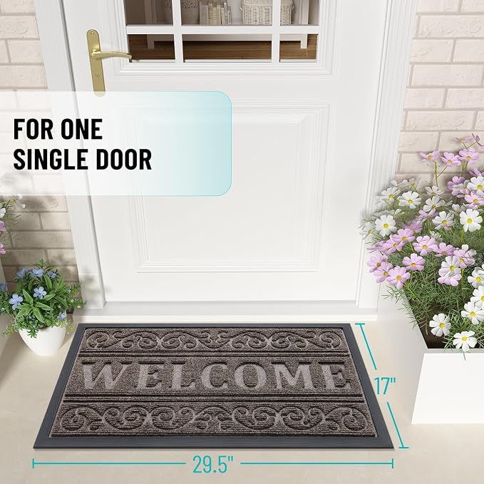 OLANLY Welcome Door Mat Indoor Outdoor Entrance, Heavy Duty Sturdy Front Door Mat, Waterproof All-Weather Doormat, Stain Resistant, Low Profile, Easy Clean Patio Entryway Mat, 36 x 24, Medium Brown - Image 2