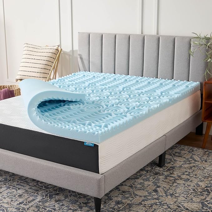 LUCID 3 Inch Gel Memory Foam Mattress Topper, Twin size – 5 Zones – Cooling Gel Infusion – CertiPur Certified Foam
