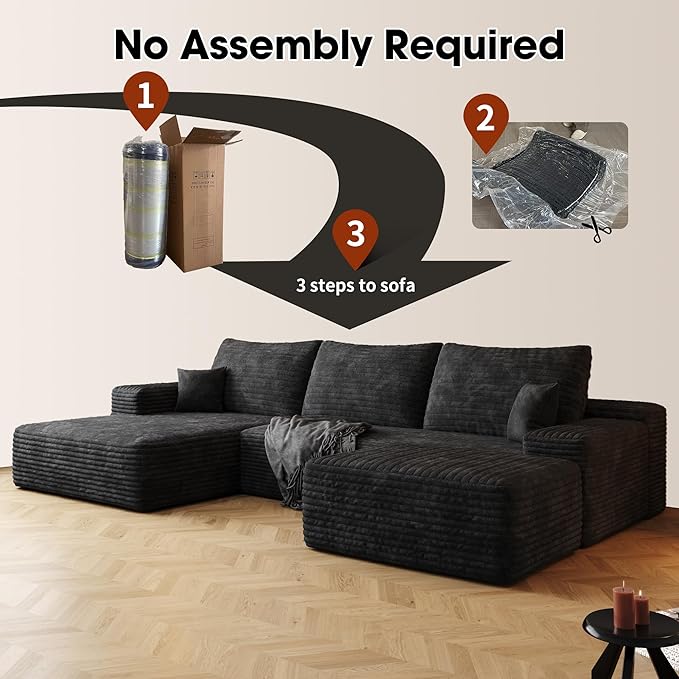 108" Cloud Modular Sectional Sofa Couch with Ottoman and L-Shape Chaise, Minimalist Upholstered Compressed Couches,Deep Seat Floor Sofa Couch,No Assembly Required