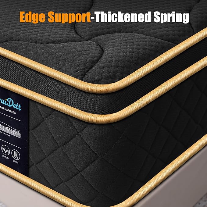 Queen Mattress 12 Inch Queen Size Medium Firm Hybrid Mattress Memory Foam Pocket Steel Springs Matress in a Box for All Sleep Positions Motion Isolation Ensure Comfortable Sleep (Black, Queen 12 INCH)
