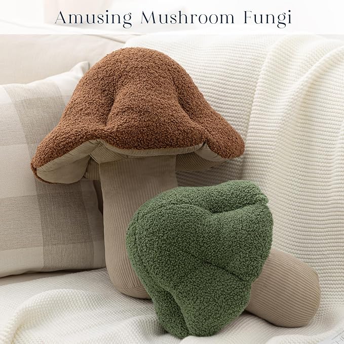 Phantoscope Mushroom Shaped Throw Pillow, Teddy Fleece Soft Mushroom Decorative Pillows Cute 3D Shaped Cushion for Couch Sofa Bed Chair, Dark Coffee,16 x 14 inches