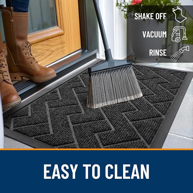 OLANLY Front Door Mat Indoor Outdoor Entrance, Waterproof All-Season, All-Weather Doormat, Sturdy Natural Rubber, Low Profile, Easy Clean Patio Porch Entryway Mat, Herringbone Brick (Black, 29.5x17) - Image 6