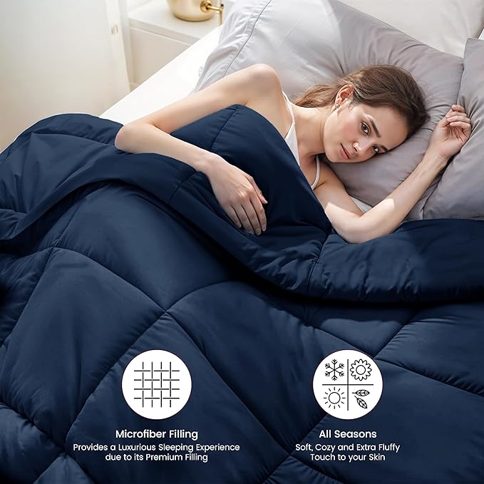 LUX Décor Queen Comforter – 88x88 Ultra-Soft Down Alternative Duvet Insert with Corner Tabs & Box Stitching, Hotel Quality Plush Microfiber Bedding, Oeko-TEX Certified - Navy Blue