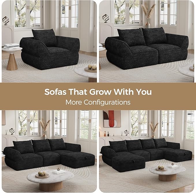 42.5" Single Cloud Sofa, Boneless Couch for Small Spaces, Modern Comfortable Upholstery Sofas with Pillows for Living Room, Apartment, Dorm, Office, Removable Cover, No Assembly Required