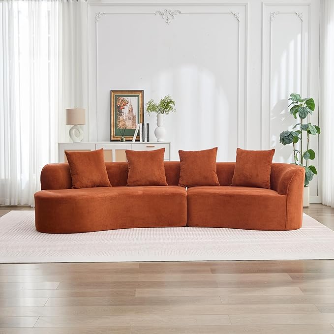Christopher Knight Home Braebt 126" Modular Sofa with 4 Throw Pillows, Curved 5-Seater Large Sofa Couches, Comfy Upholstered Sectional Cloud Couch for Living Room, No Assembly Required, Dark Orange