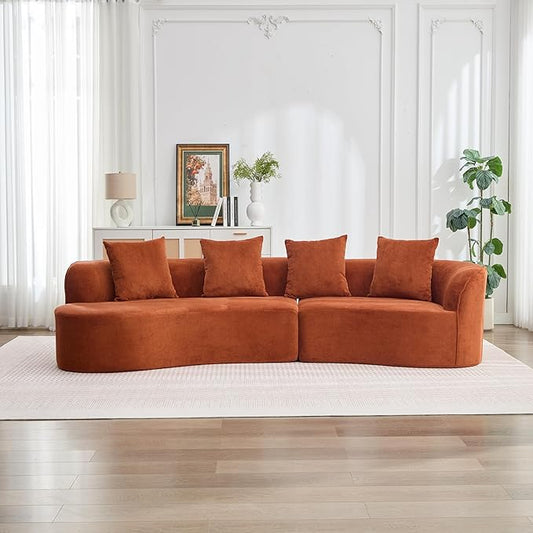 Christopher Knight Home Braebt 126" Modular Sofa with 4 Throw Pillows, Curved 5-Seater Large Sofa Couches, Comfy Upholstered Sectional Cloud Couch for Living Room, No Assembly Required, Dark Orange