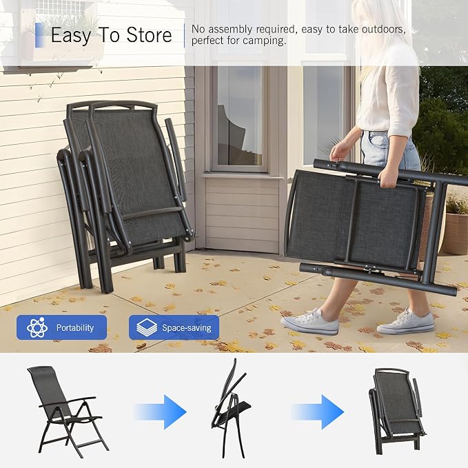 Domi Folding Patio Chairs Set of 2, Aluminium Frame Reclining Sling Lawn Chairs with Adjustable High Backrest, Patio Dining Chairs for Outdoor, Camping,Porch,Balcony(Textilene Fabric) - Image 7