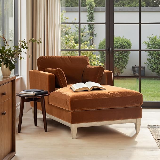 Jennifer Taylor Home Knox 65" Modern Farmhouse Chaise Lounge Chair, Burnt Orange Performance Velvet