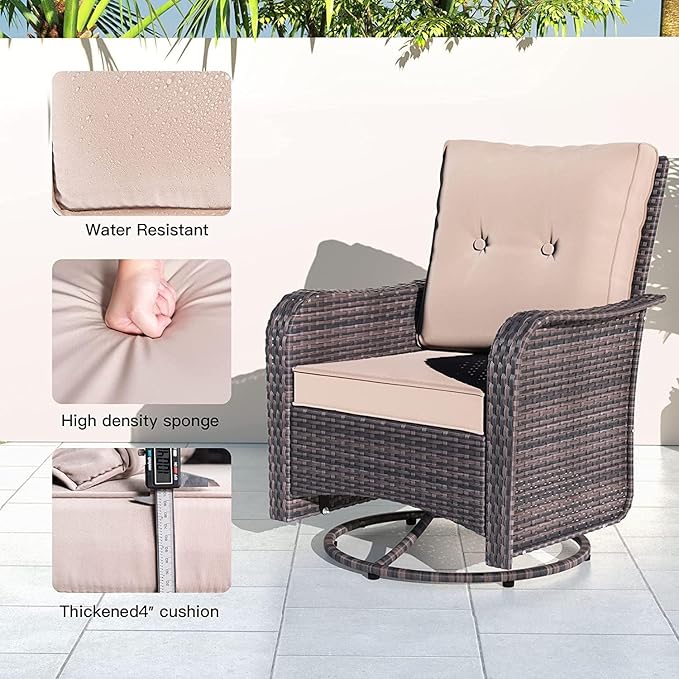 Kullavik 10PCS Outdoor Patio Furniture Set,PE Wicker Rattan Sectional Sofa Patio Conversation Sets with Tempered Glass Table,Swivel Rocking Chairs Set,Sand