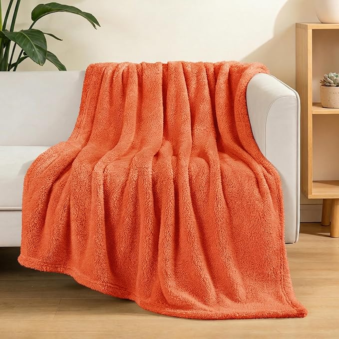 Exclusivo Mezcla Soft Fleece Throw Blanket for Couch, Super Soft Velvet Plush Fleece Blankets, Fuzzy Cozy and Warm for Winter, 50x60 Inches, Burnt Orange