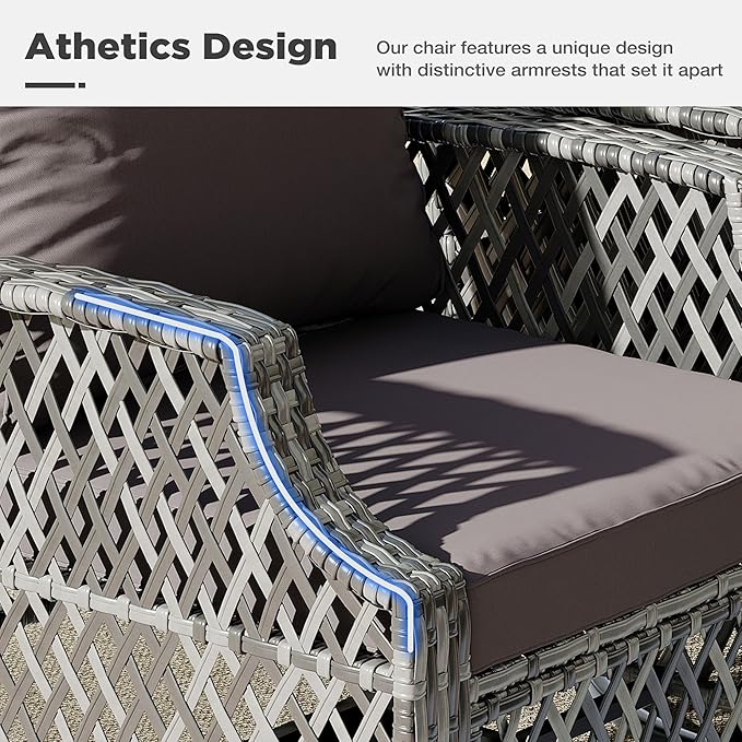 HOMREST 7 Piece Patio Furniture Set, Wicker Outdoor Conversation Sofa Set with Swivel Chairs, 2 Ottomans, Glass Side Table, Rattan Outdoor Sectional for Deck Backyard Porch （9 Seats, Gray）