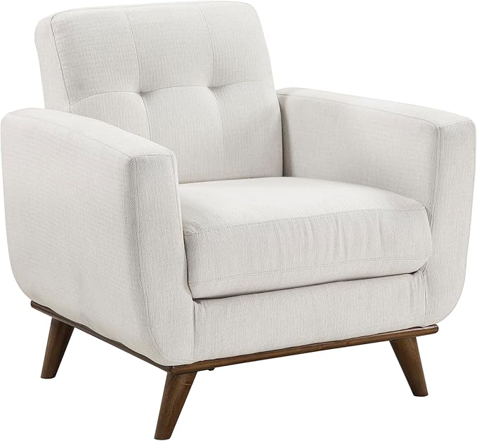 Lexicon Modern Accent Chair, Textured Fabric Upholstered Armchair with Brown Wood Legs, Track Arms, Tufted Chair Back for Living Room/Office/Waiting Room, Beige