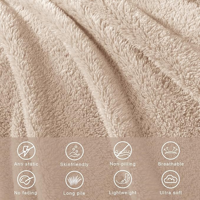 Exclusivo Mezcla King Size Blanket for Bed, Super Soft Velvet Plush Fleece Blankets, Fuzzy Cozy and Warm for Winter, 90x104 Inches, Camel