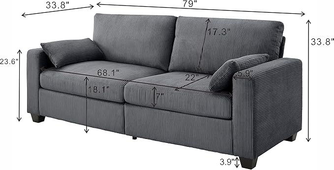 79" Modern Cloud Sofas for Living Room Bedroom, 2 Seat Modular Couch Soft Corduroy Upholstered Loveseat Couches with Toss Pillows for Home Apartment Office Studio