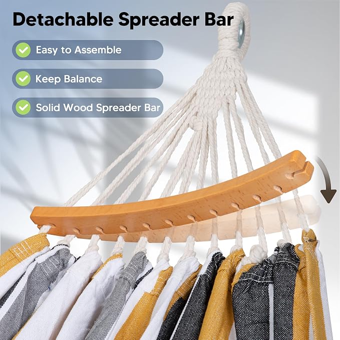 SUNCREAT Hammocks Outdoor Camping Double Hammock with Spreader Bar, Carrying Bag, Hammock Without Stand, Coffee - Image 5