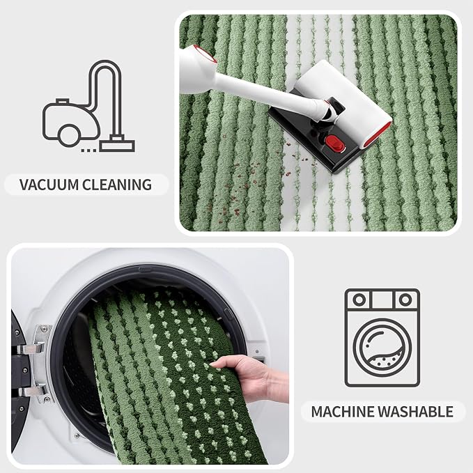 Kitinjoy Indoor Outdoor Door Mat, 48x32 Non-Slip Absorbent Dirt Trapper, Low-Profile Washable Inside Entrance Front Floor Mat, Sturdy Soft Entry Dotted Ombre Doormats for Entryway, Green - Image 5