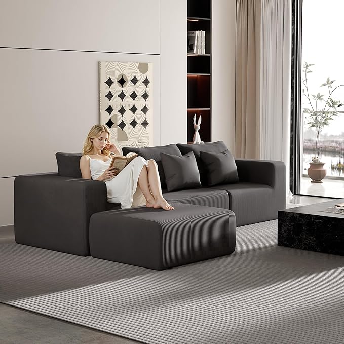 Modern Modular Sectional Sofa for Living Room, Cloud Sectional Couch Sectional Ottoman, Deep Seat, No Assembly Required Grey