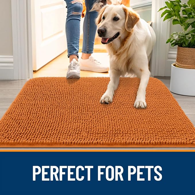 OLANLY Dog Door Mat for Muddy Paws 59x32, Absorbs Moisture and Dirt, Absorbent Non-Slip Washable Doormat, Quick Dry Chenille Mud Mat for Dogs, Entry Indoor Entryway Carpet for Inside Floor, Clay - Image 6