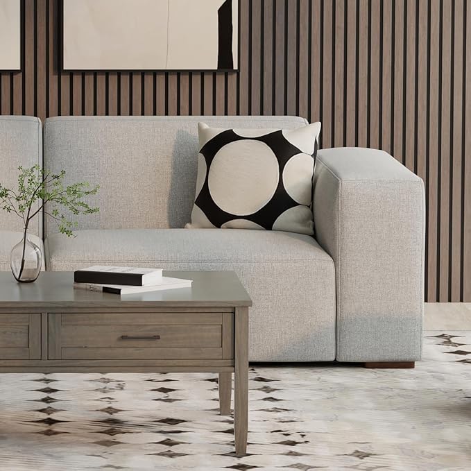 SIMPLIHOME Rex Right-Arm Sofa Module in 100% Recycled Polyester Tightly Woven Performance Fabric, Pale Grey, 44-inches Wide, Handcrafted Modern-Style Right-Arm Accent Chair for Living Room