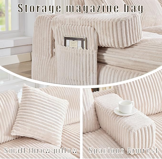 149" Oversized U Shaped Cloud Modular Sectional Sofa Boneless Couch with Double Chaise,Free Combination Convertible Floor Sofa Bed with Storage Pockets and Pillows | No Assembly