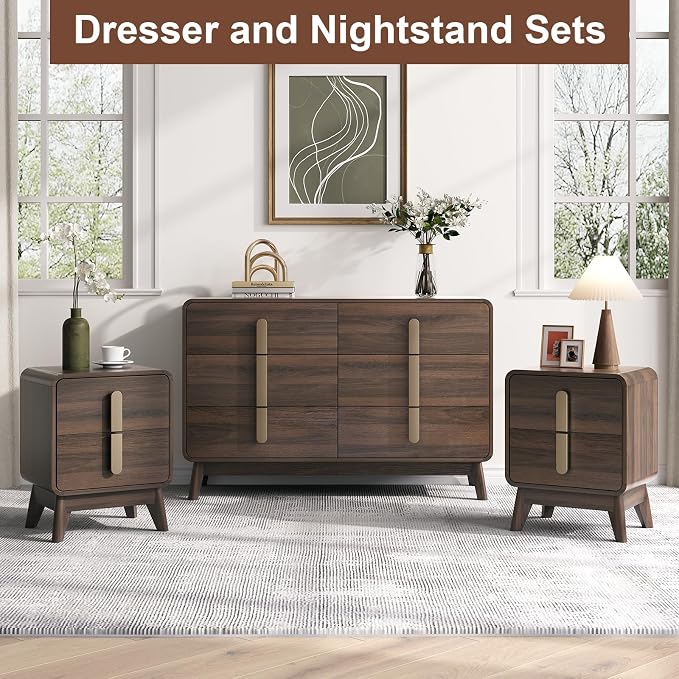 JOINICE, Nightstands Set of 2, Mid Century Modern Nightstand with Drawers, Bedside Tables with Solid Wood Legs, End Side Tables for Bedroom, Small Space,Walnut - Image 7