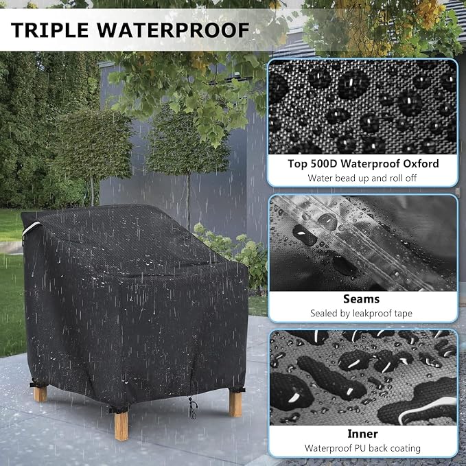 Gasadar Patio Chair Cover - 2 Pack, Patio Furniture Covers Waterproof, Heavy Duty Outdoor Chair Covers, Lawn Outdoor Furniture Cover -38" W x 40" D x 31" H - Image 2