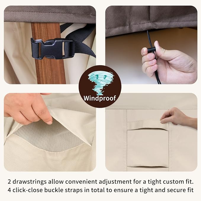 Round Patio Furniture Covers Waterproof Outdoor Covers For Patio Furniture 600D Heavy Duty Oxford Uv Resistant Anti-Fading 72"DIA X 28"H Table Cover (Beige & Brown) - Image 6