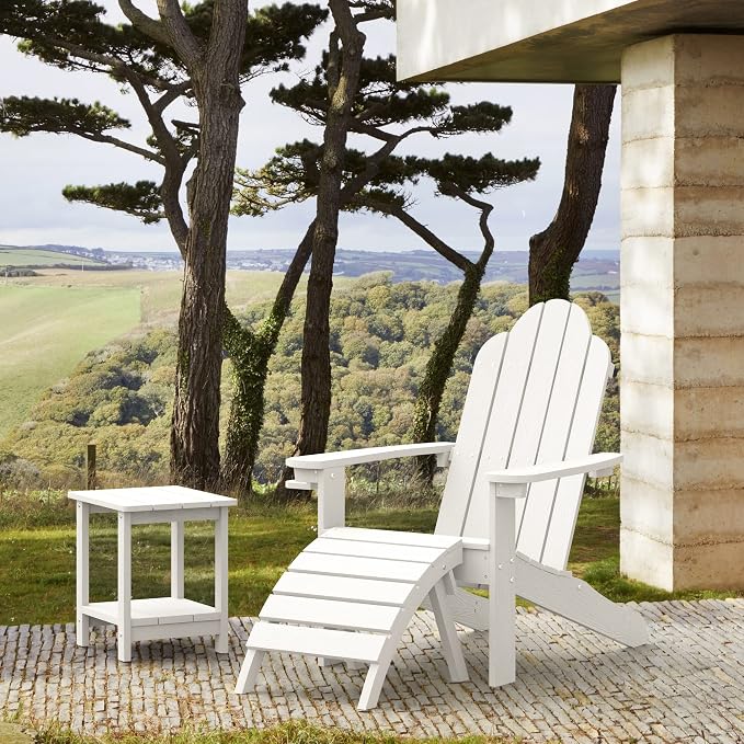 LUE BONA HDPS Adirondack Chairs, 1 Chair, Long-Lasting All-Season Outdoor Patio, Hidden Cup Holder, 350 LBS, White - Image 7